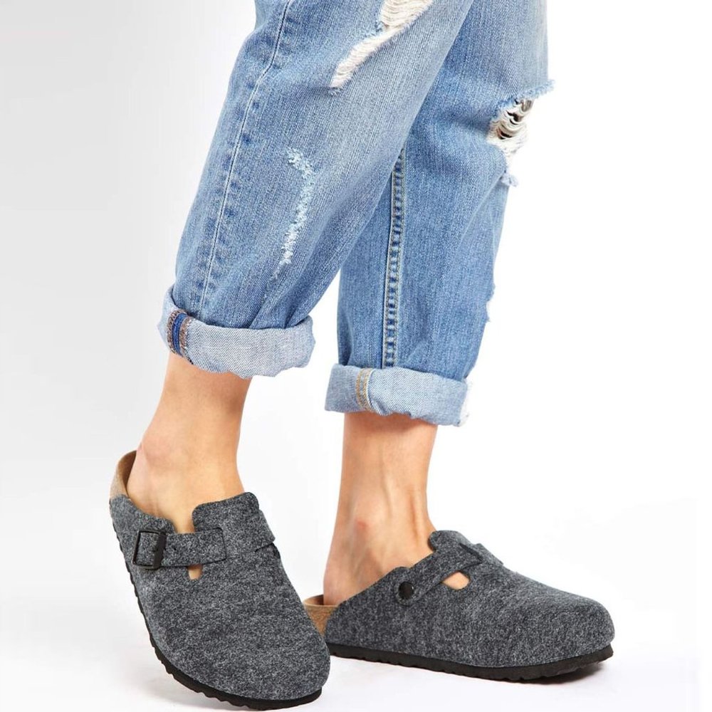 birkenstock grey wool felt boston clog mules - size 39 EU